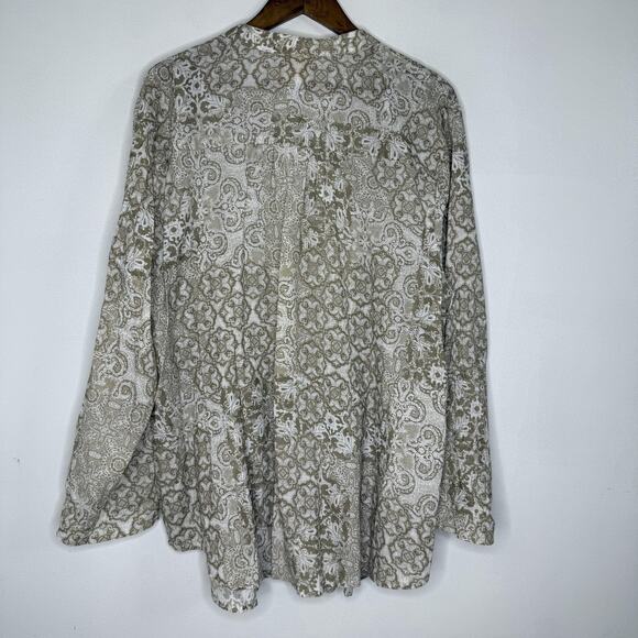 Ruby Rd Woman Blouse Womens 3X Beige Paisley Button Pintuck Long Sleeve Boho - Picture 5 of 7